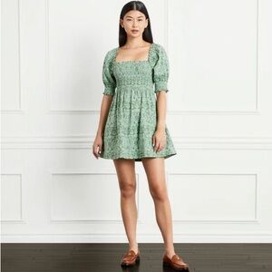 Hill House - Athena Nap Dress - Green Jaquard - Small